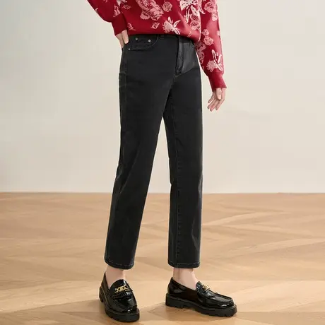 【商场同款】茵曼2023春女装新款通勤九分烟管裤中高腰弹力牛仔裤图片