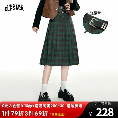 妖精的口袋【送腰带】高腰格纹半身裙女2023秋季新款显瘦半身长裙商品大图