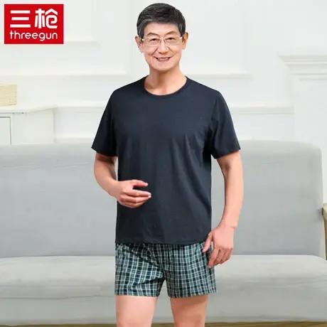 三枪爸爸男夏季中老年短袖棉质T恤上衣圆领吸汗薄款打底衫老头衫图片
