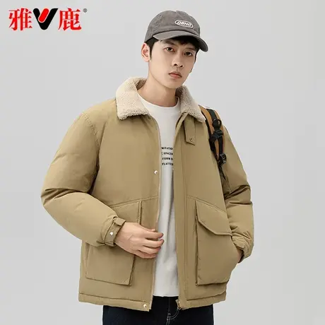 雅鹿官方2023新款短款羽绒服男士户外休闲百搭翻领冬季鸭绒外套男商品大图
