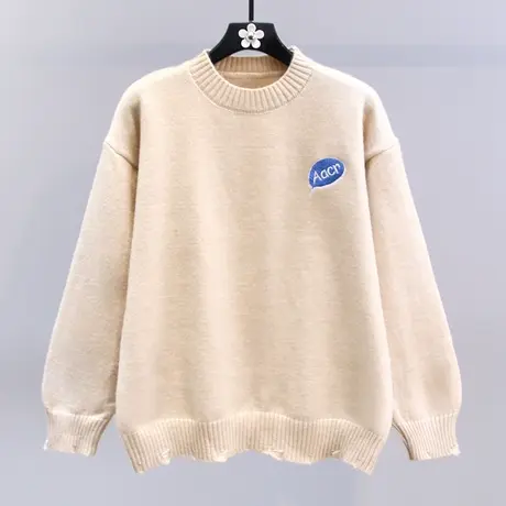 后背卡通刺绣圆领毛衣女秋冬2023新款日系宽松慵懒风打底针织衫商品大图
