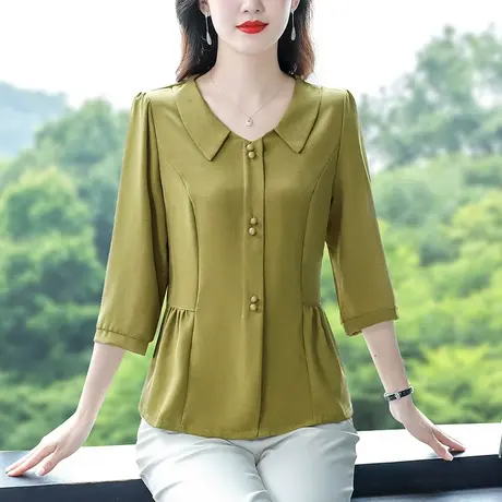 2023夏季新款七分袖衬衫女宽松洋气中年妈妈装气质高级感女士小衫商品大图