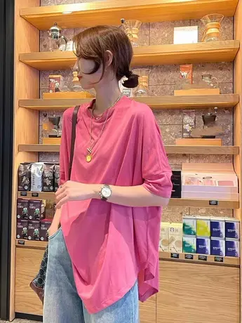 2023年夏季新款韩版设计感小众下摆不规则时尚百搭宽松T恤女上衣商品大图