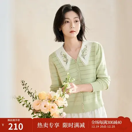 【商场同款】茵曼2023春女装新款田园复古刺绣翻领挑孔宽松毛衣图片