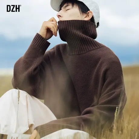 男士复古慵懒高领毛衣男秋冬高级感2023新款纯色打底针织衫外套潮商品大图