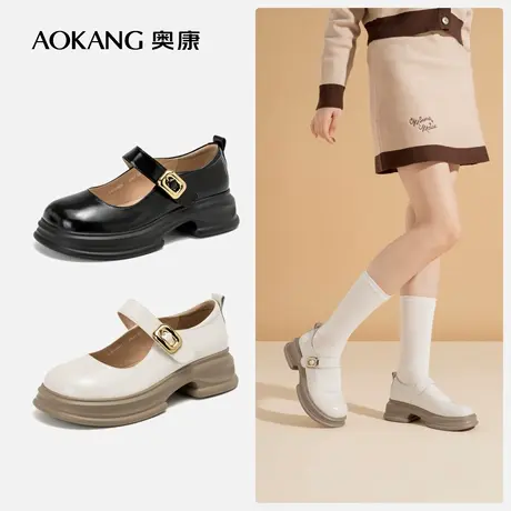 奥康女鞋 春新款一字带时尚玛丽珍鞋舒适粗跟不累脚通勤商品大图