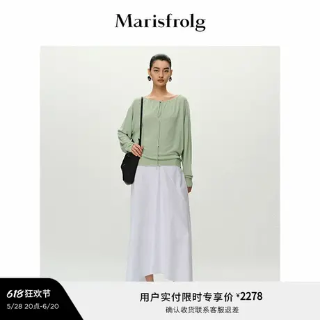 【轻密针织】Marisfrolg玛丝菲尔2025夏新款蝙蝠袖领部抽绳上衣商品大图