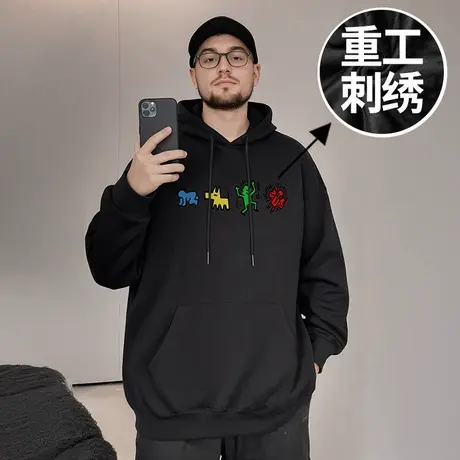 重工刺绣卫衣男孩300斤加肥加大码男装国潮牌连帽胖子秋冬款男潮商品大图