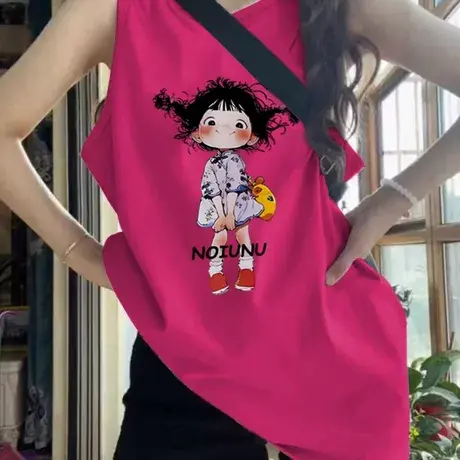 纯棉吊带运动坎肩背心无袖t恤女夏外穿慵懒风宽松篮球服挂脖上衣图片