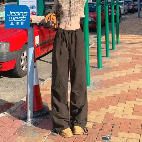 KZ真维斯工装运动休闲裤子女阔腿拖地宽松高腰2025新款春季春秋款商品大图