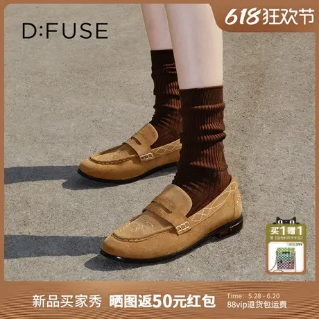 Dfuse迪芙斯2025春季新款巴恩风撞色刺绣薄底一脚蹬乐福鞋通勤鞋图片