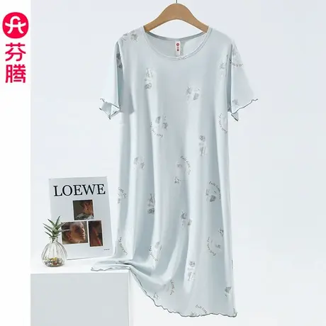芬腾睡裙女士夏季薄款短袖纯棉大码可爱睡衣家居服全棉女款连衣裙商品大图