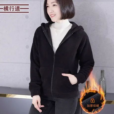 2023冬季双面绒加厚加绒宽松胖MM中年妈妈长袖摇粒绒拉链连帽外套商品大图