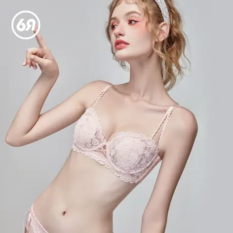 6RBI小爱心法式大胸显小内衣女性感纯欲胸罩小胸聚拢显大蕾丝文胸商品大图