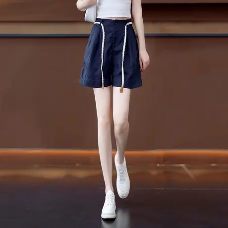 高腰天丝亚麻A字五分短裤女夏季新款轻薄休闲裤宽松显瘦阔腿裤商品大图