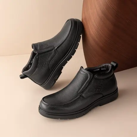 【加绒保暖+牛皮】奥康男士加绒皮鞋冬款保暖棉靴商务正装短筒靴图片