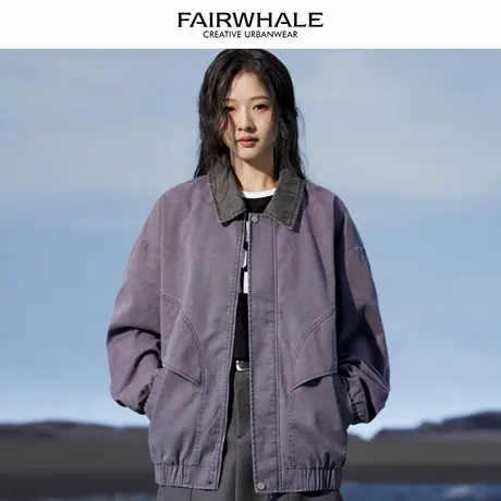 马克华菲美式复古翻领外套女2025新款春秋宽松休闲百搭情侣装上衣图片