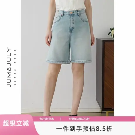 嘉茱莉莱赛尔天丝百搭牛仔短裤女2025夏季新款五分高腰牛仔中裤图片