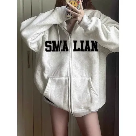 美式复古开衫连帽卫衣女春秋薄款宽松百搭oversize上衣外套潮牌图片