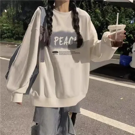 圆领卫衣女早秋慵懒风2025新款爆款小个子宽松无帽加绒长袖上衣潮商品大图