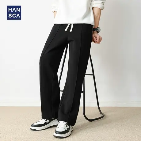 hansca潮牌拼接休闲卫裤男2025秋季新款宽松垂感撞色抽绳百搭长裤图片