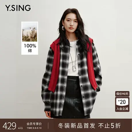 衣香丽影100%棉黑白格子衬衫女2025年冬装新款高智感宽松遮肉上衣图片