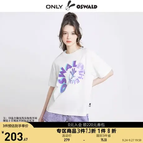 ONLY奥莱2023夏季新款迪士尼奥斯华联名字母圆领宽松T恤女图片