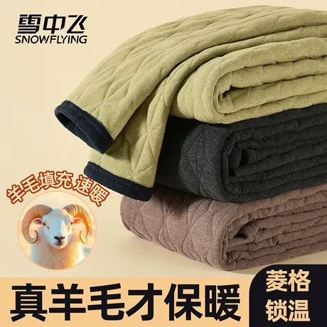 雪中飞冬季羊毛保暖裤加绒加厚男士发热东北防寒棉裤打底秋裤绒裤商品大图