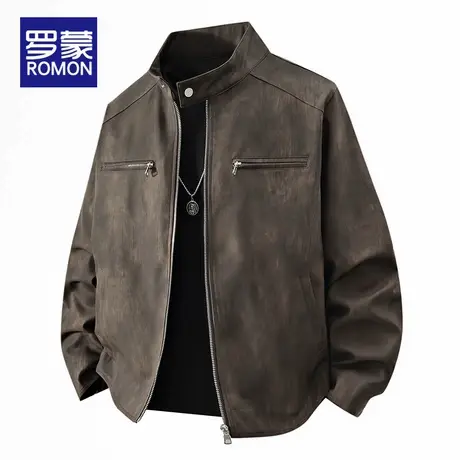 罗蒙美式复古工装夹克男秋冬季痞帅休闲上衣服男士潮牌PU皮衣外套商品大图