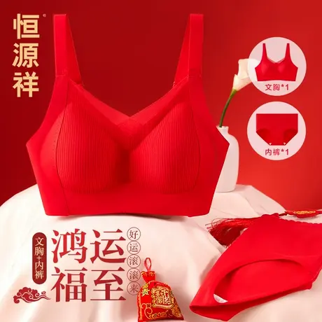 恒源祥本命年红内衣套装女反重力提拉小胸聚拢无钢圈收副乳文胸罩商品大图