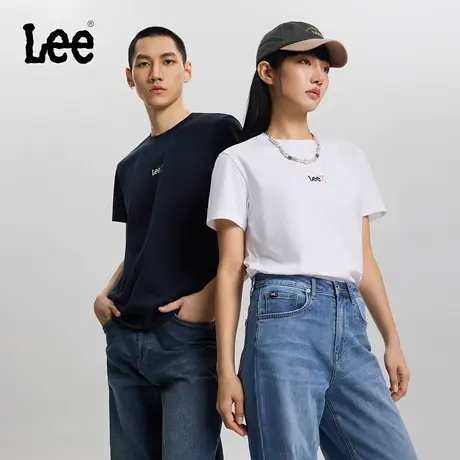 Lee26春夏新品标准版圆领小Logo印花图案男女同款短袖T恤休闲潮图片
