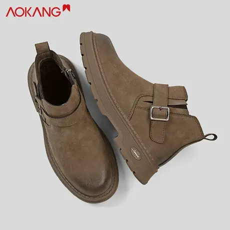 奥康官方正品男鞋新款切尔西靴冬季休闲男厚底百搭运动轻便马丁靴图片