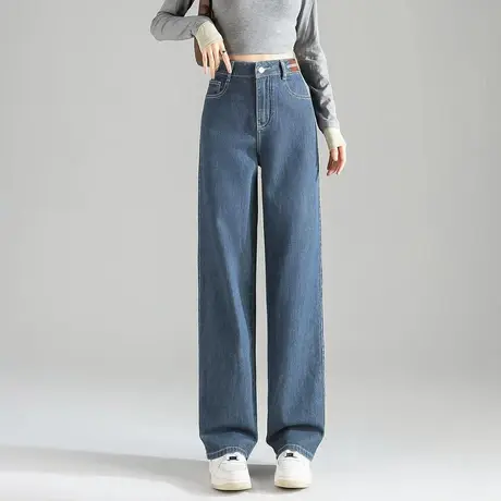 唐狮春秋新款牛仔裤女阔腿裤水洗显瘦复古高个子直筒百搭裤子女TD商品大图