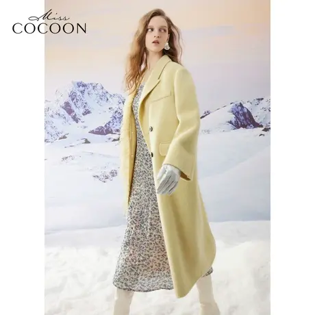 missCOCOON千金玛德琳2023冬装新款女兔毛黄色西装羽毛毛呢外套商品大图