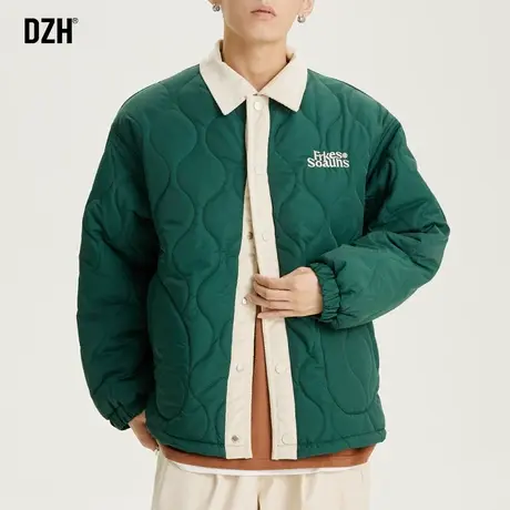 男士绿色翻领夹克外套男冬季棉服男款冬款潮牌男装情侣冬装棉衣男商品大图