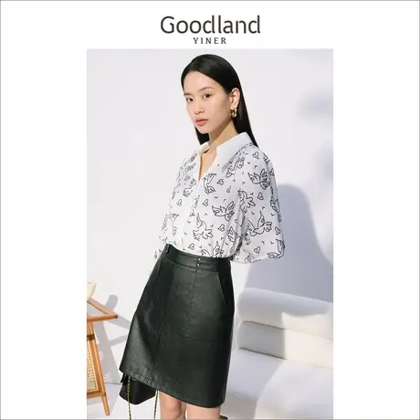 代退-音儿美地女装2022秋季新款设计感和平鸽印花polo衬衫商品大图