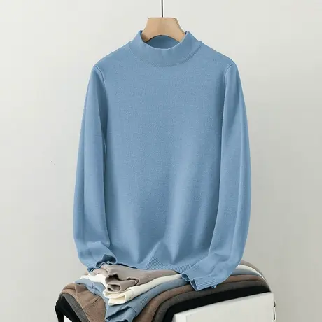 半高领毛衣男秋冬季针织衫一体绒内搭打底衫加绒加厚中领毛衫线衣商品大图