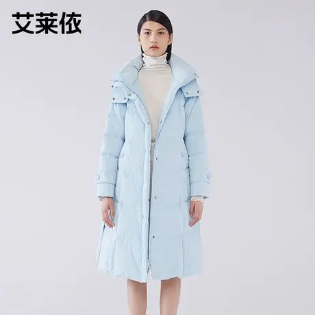 艾莱依商场同款反季清仓新款简约收腰羽绒服女中长款连帽立领外套商品大图