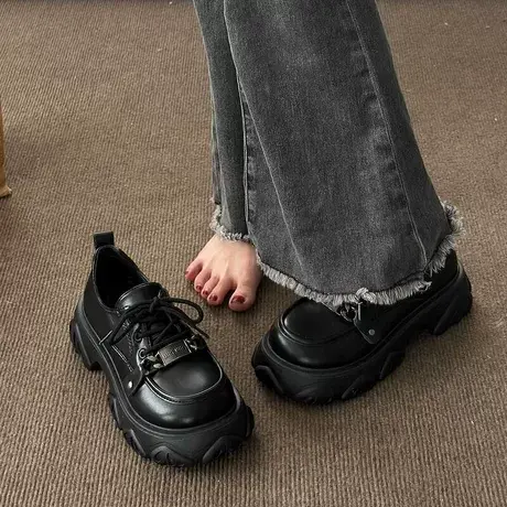 鞋子女春秋季百搭黑色英伦风小皮鞋2023年新款爆款厚底chic乐福鞋商品大图