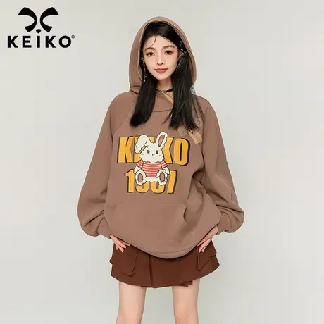 KEIKO [加密绒]慵懒风连帽卫衣秋冬不规则斜襟设计感复古加厚外套商品大图