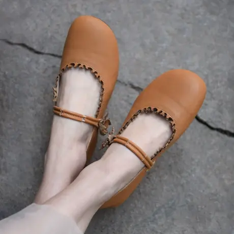 Artmu阿木原创真皮玛丽珍鞋女一字带浅口单鞋女平底森系花朵新款商品大图