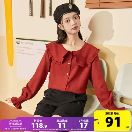 唐狮2024春秋冬款长袖衬衫女娃娃领设计感小众法式上衣藏肉内搭商品大图