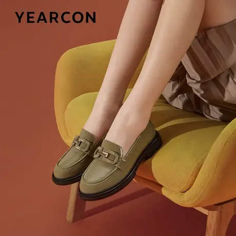 意尔康平底鞋女单鞋一脚蹬浅口2024春季新款复古英伦小皮鞋奶奶鞋商品大图