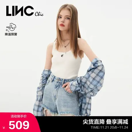 LINCCHIC金羽杰裤子女高腰短裤A版毛边牛仔短裤女S232DS364Y商品大图