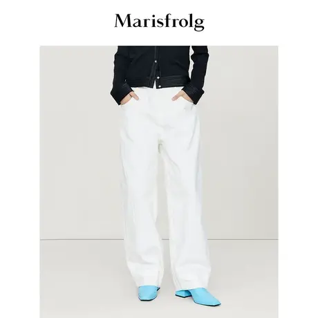 【精简美学】玛丝菲尔时尚气质休闲通勤白色直筒阔腿牛仔长裤女图片