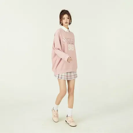 YEP美式学院风粉色卫衣女春秋款2023新款春秋宽松圆领长袖上衣ins商品大图