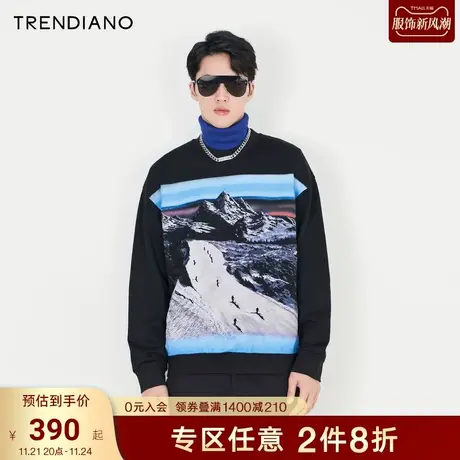 TRENDIANO官方男装冬季新款雪景印花圆领卫衣男商品大图