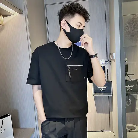 ins夏季设计感短袖T恤男潮牌口袋撞色痞帅半截袖2023新款日系半袖商品大图