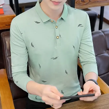 男士秋季Polo衫长袖T恤韩版潮流宽松大码撞色衬衫领纯棉打底衫ins商品大图