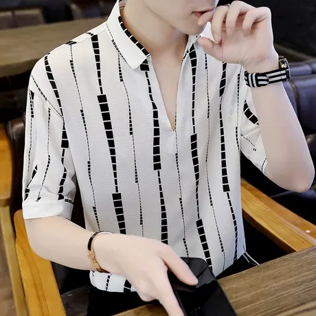 夏季男士短袖t恤潮流个性v领丅体桖宽松男装春装衣服潮牌上衣夏装图片